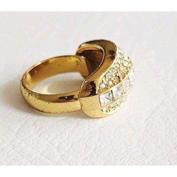 Vintage Christian Dior Gold Plated Crystal  Ring Adjustable - Picture 2 of 6